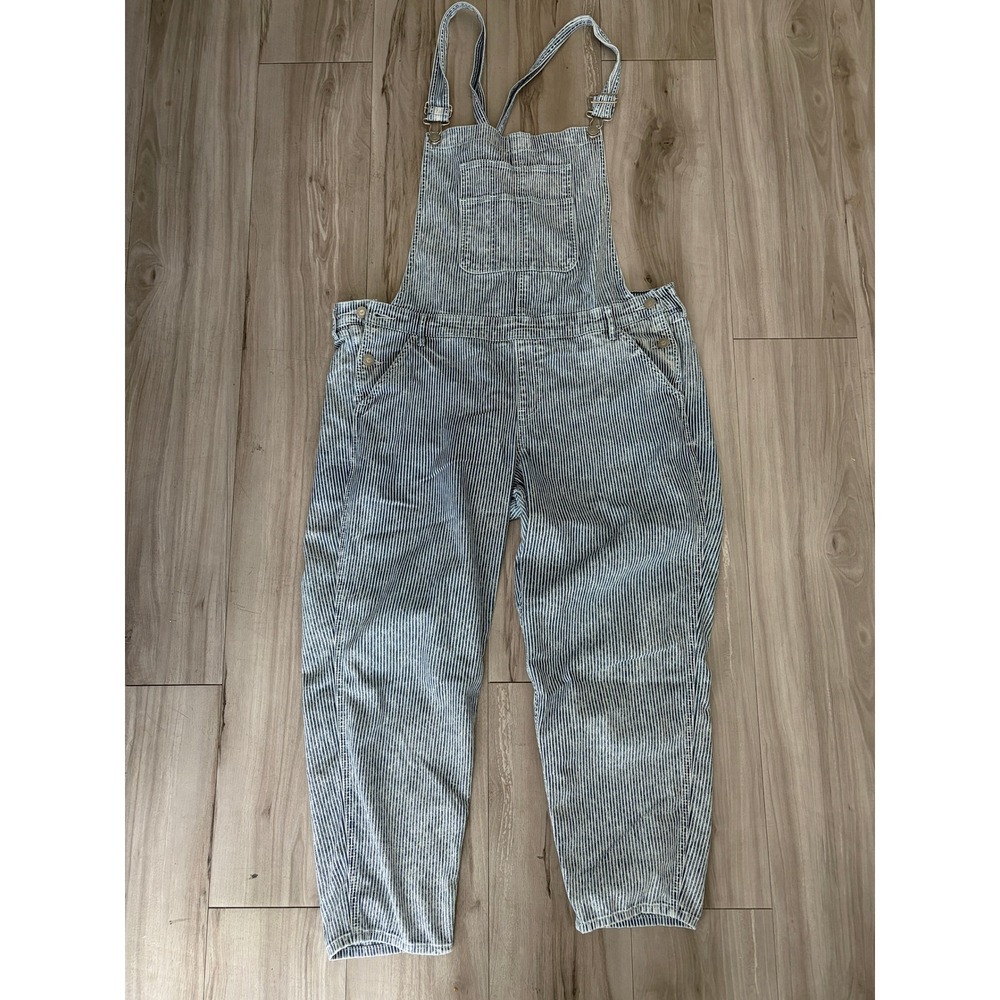 Hollister Hickory Stripe Denim Overalls Blue White Bib Dungarees XL